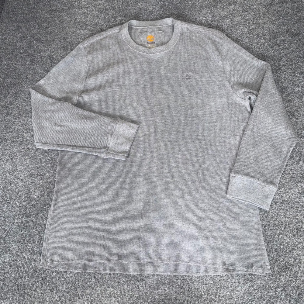 Timberland Mens XL Gray Waffle Knit Thermal Shirt Long Sleeve Crewneck Outdoor